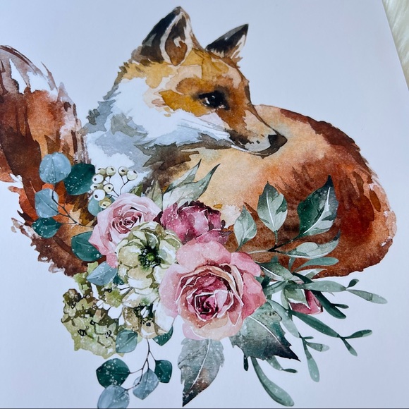 Watercolor Floral Red Fox Portrait Wall Art Illustration Print Poster Unframed - Picture 14 of 17